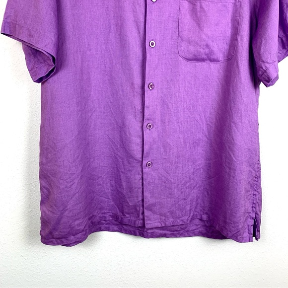 100% Linen ‘Natural Blue by Visitor’ Men’s Purple Button Down SS Shirt, Size L - Picture 5 of 14